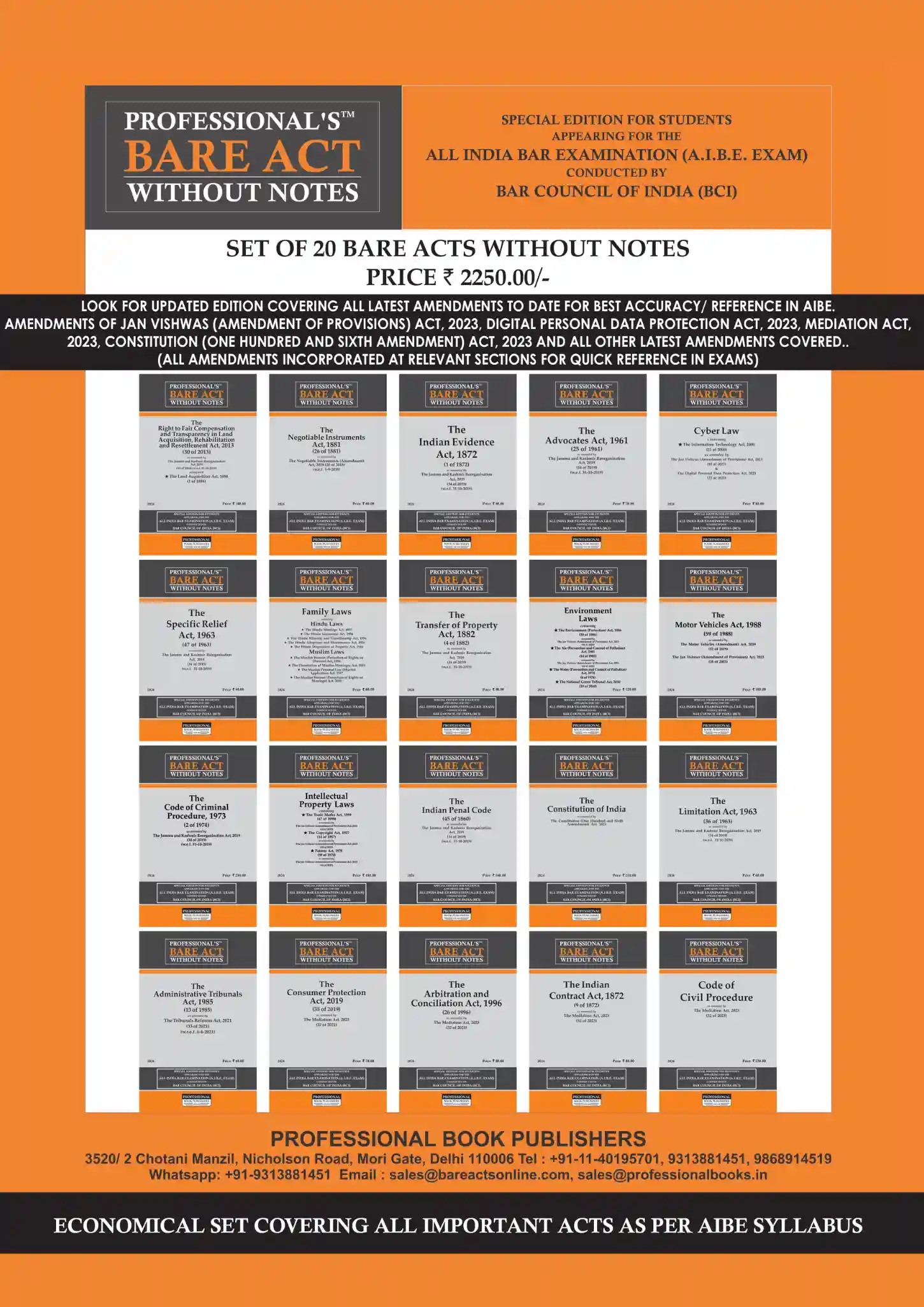 All India Bar Examination AIBE Bare Acts Without Comments Set Of 20 Bare Acts A.I.B.E